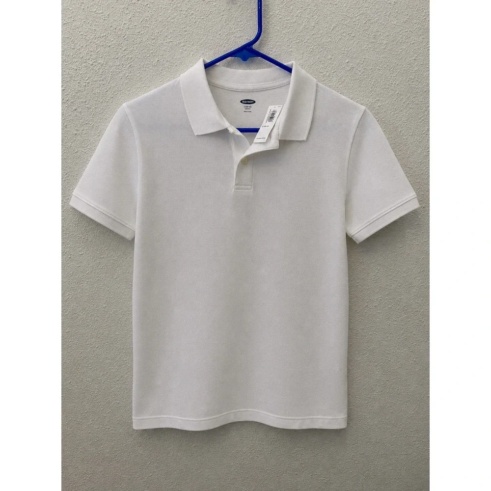 Old Navy Boys White Short Sleeve Pique Polo Shirt Size L 10-12 NWT